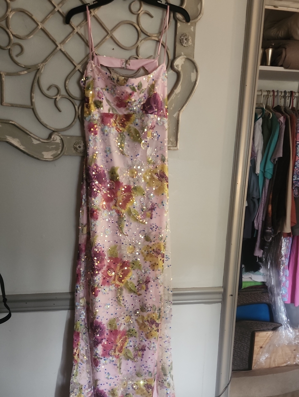 Jump Pink Floral Sequin Prom Dress
